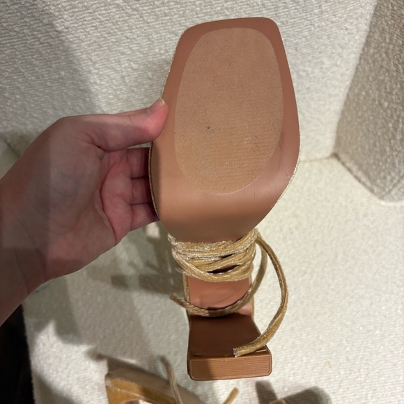 Lulus Guesty Champagne Velvet Lace-Up High Heel Sandals 7.5 - Picture 8 of 9